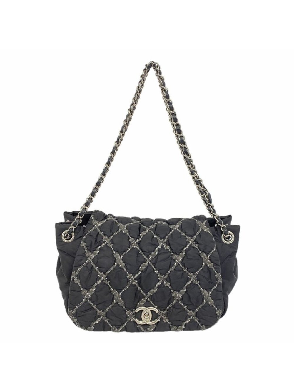 Chanel Shoulder Bag Paris Vizance Nylon Black Silver